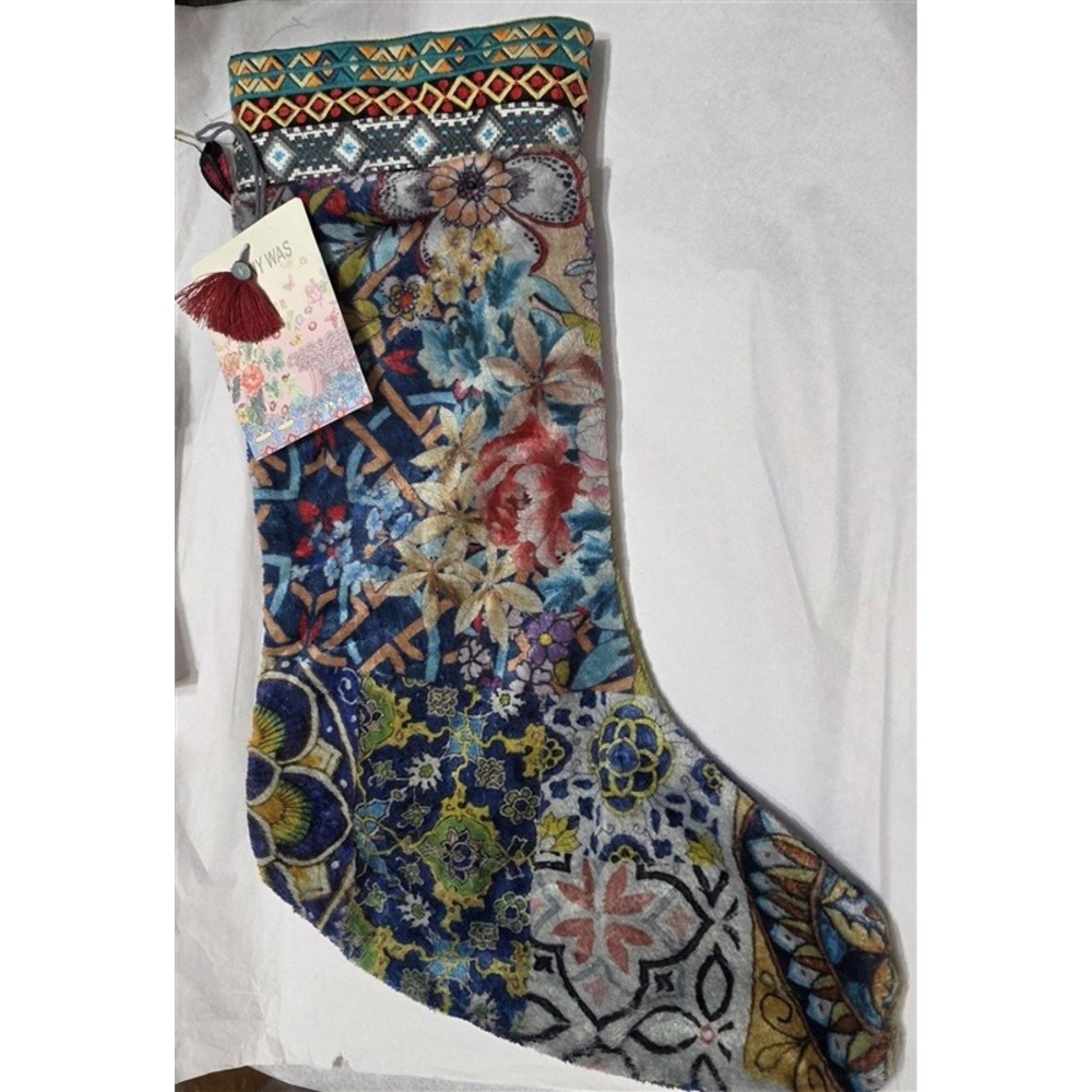 NWT Johnny Was Lux Christmas Reversible Stocking Embroidered Ribbon 129913